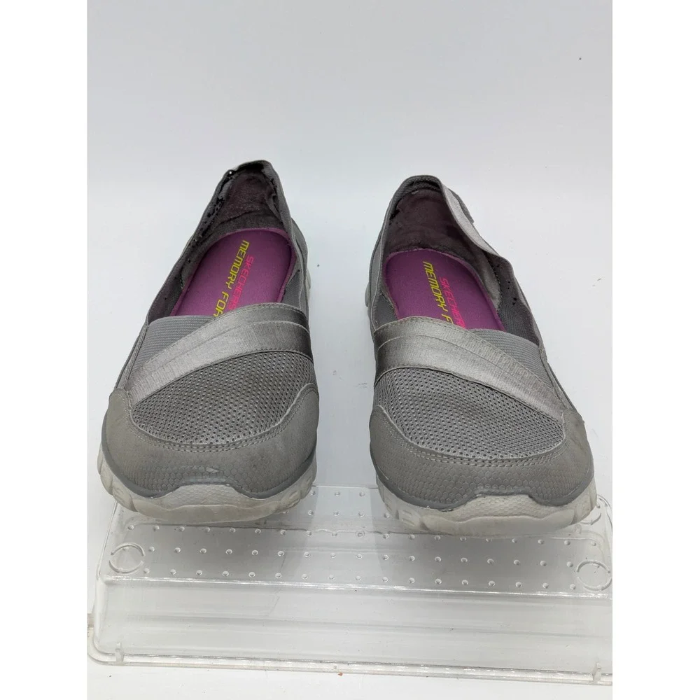 Skechers Memory Foam Slip On Shoes Gray Comfort Walking Women Size 8